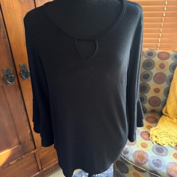 I. N. Studio 3/4 Sleeve Black Ribbed Top Size Large - Picture 1 of 7